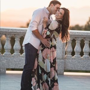 WONDROUS WATER LILIES BLACK MAXI DRESS